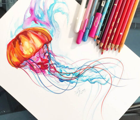 ایده نقاشی عروس دریایی با مدادرنگی