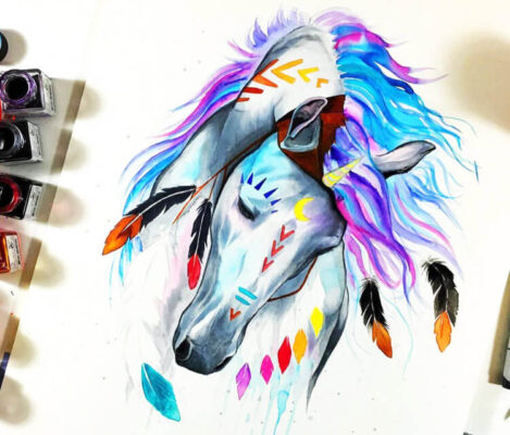 ایده نقاشی اسب با مدادرنگی