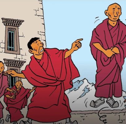 تن تن در تبت راهبه بزرگ و حالت خلا معروفش